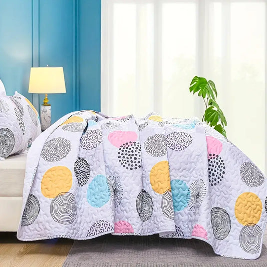 3-piece Comfy Geometric Circle Pattern Bedspread Set