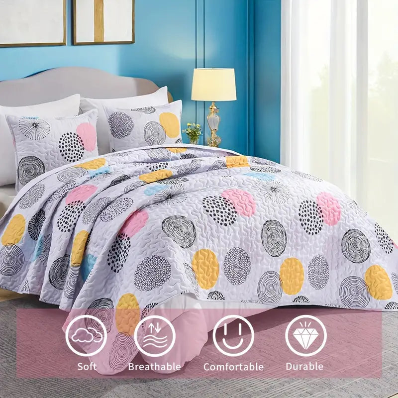 3-piece Comfy Geometric Circle Pattern Bedspread Set