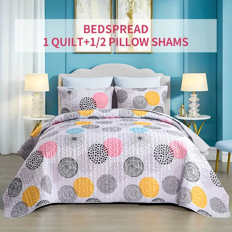 3-piece Comfy Geometric Circle Pattern Bedspread Set