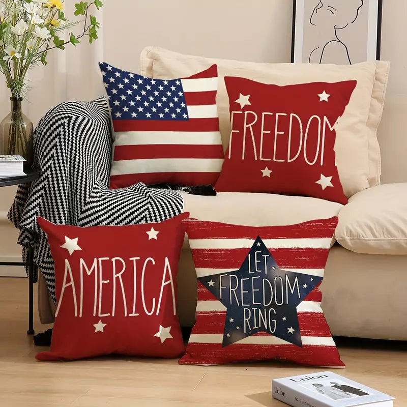 4-piece American Flag Stars Stripes God Bless America Throw Pillow Case