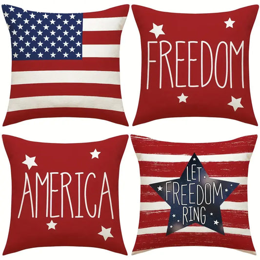 4-piece American Flag Stars Stripes God Bless America Throw Pillow Case